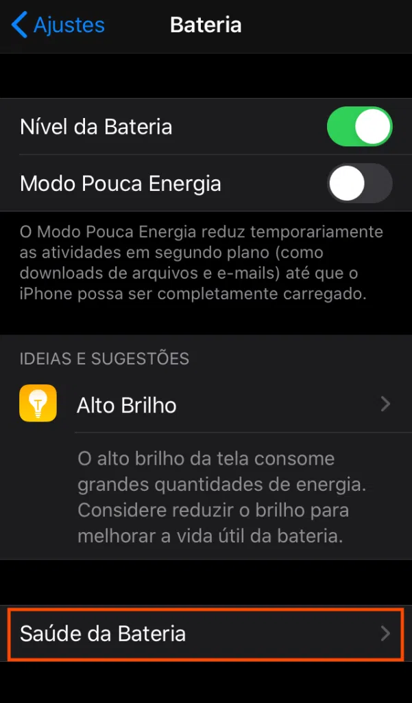 Verifique a saúde da bateria do iphone, conferindo os ciclos de carga .