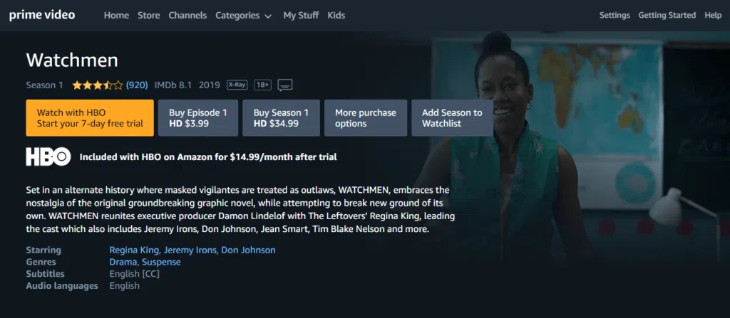 Amazon prime video poderá disponibilizar séries e filmes da hbo em breve Amazon-prime-video-store-watchmen