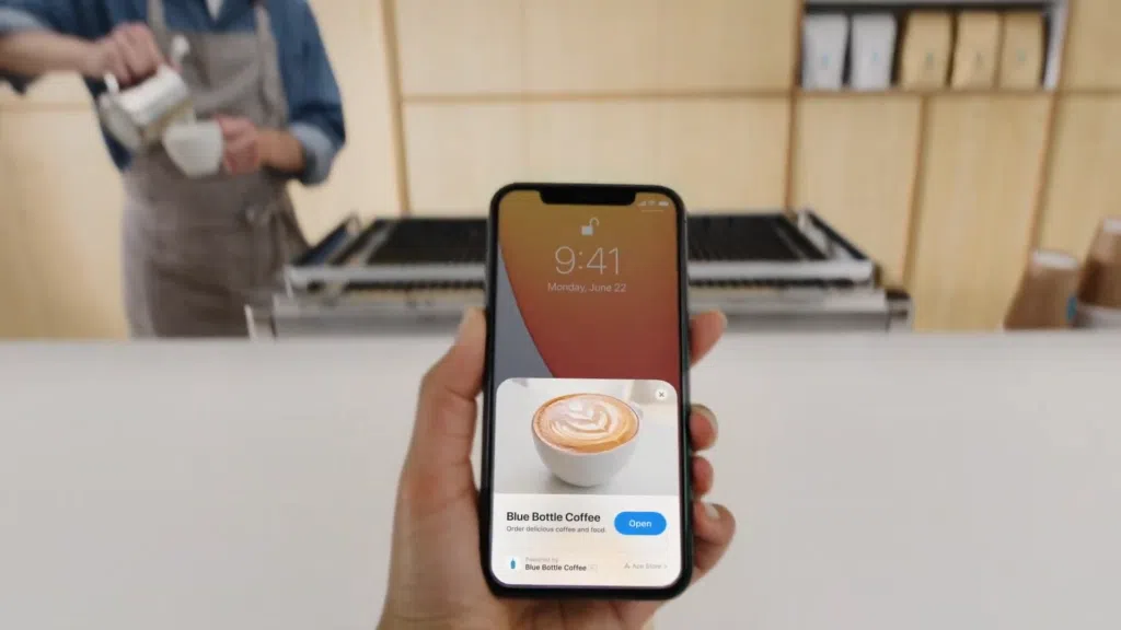 Apple apresenta ios 14 com widgets na tela inicial e nova interface Exemplo de um app clip sendo usado no ios 14