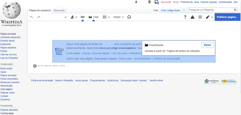 Como criar um artigo e escrever para a wikipedia Página da wikipedia para edição