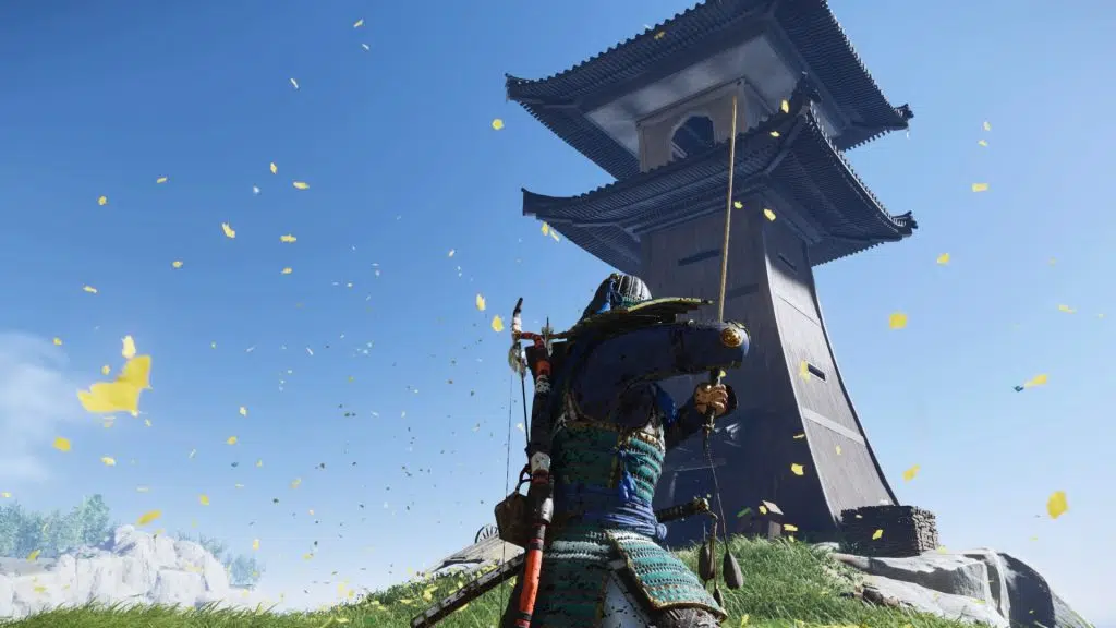 Review: ghost of tsushima, o incrível último jogo exclusivo do playstation 4 Jin segura sua espada em frente a um farol.