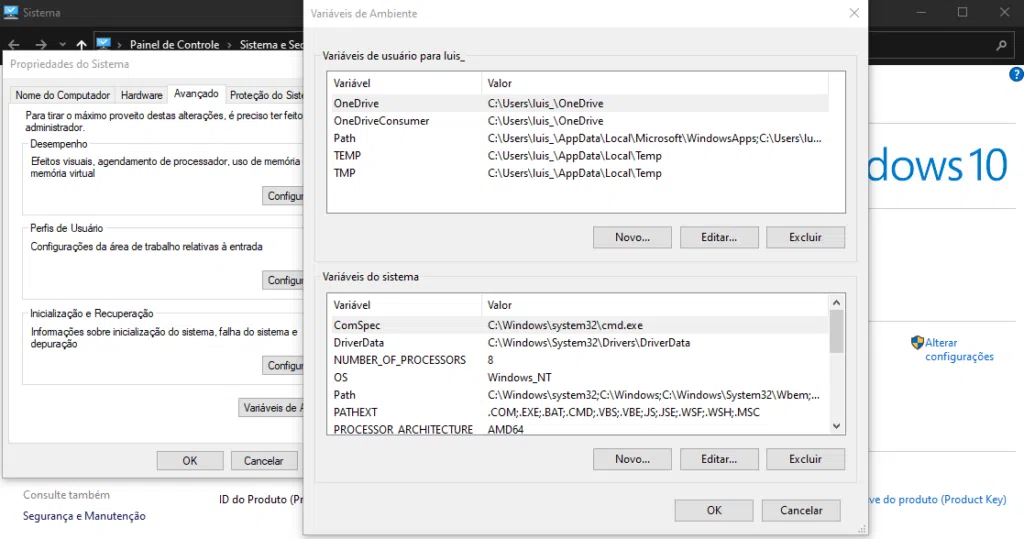 Aprenda a instalar e usar o adb do android no windows Tela de variáveis de ambiente do windows