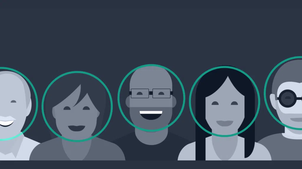 As 25 tecnologias que mudaram o mundo nos últimos 25 anos Uma ilustração com vários personagens passando pelo processo de reconhecimento facial