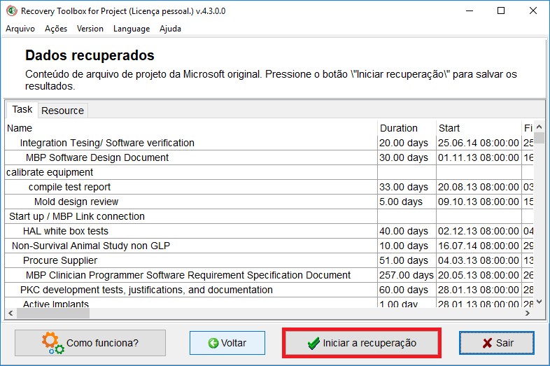 Conheça o recovery toolbox for project, programa que restaura arquivos do microsoft project Tela do recovery toolbox for project