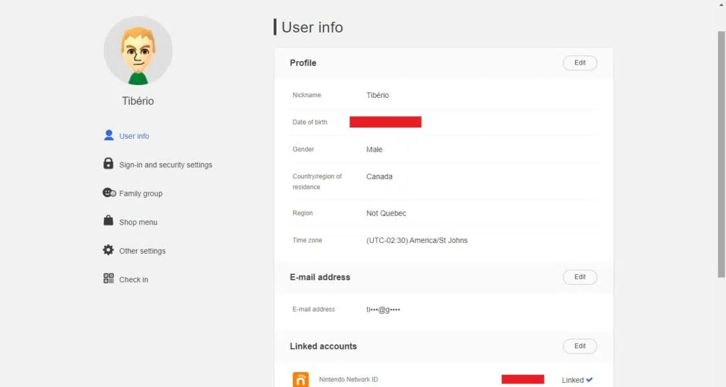 Nintendo switch: dicas para economizar com os jogos Captura da página de contas para o nintendo switch.