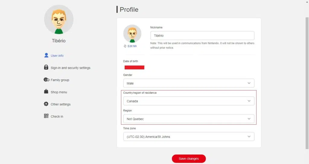Nintendo switch: dicas para economizar com os jogos Tela para mudança de país da conta nintendo.