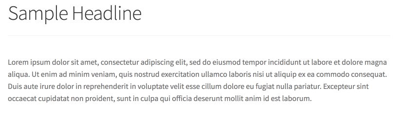 Exemplo de uma página do wordpress, simples, com escritos em latim para mostrar o tamanho e um título escrito sample text. Uma das dicas de css