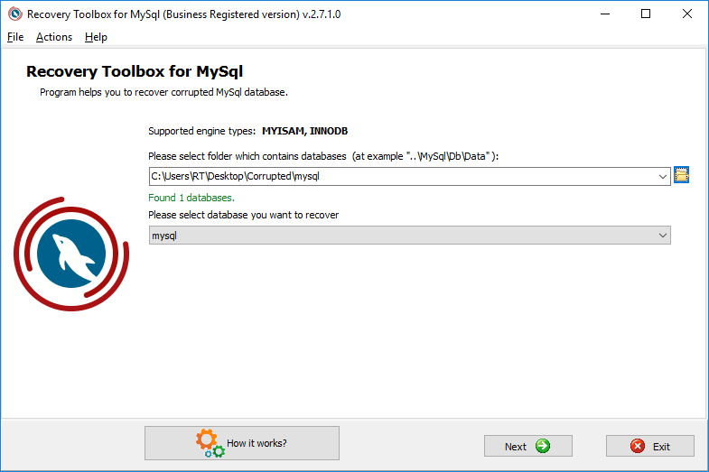 Como lidar com erros de banco de dados no mysql Imagem: captura/recovery toolbox for mysql