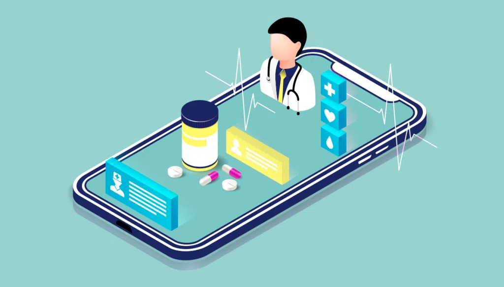 Gadget de telemedicina coloca consultório dentro da sua casa Ilustração de telemedicina