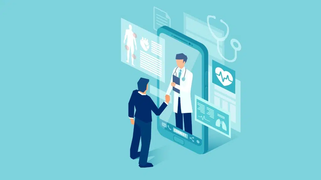 Gadget de telemedicina coloca consultório dentro da sua casa Ilustração de telemedicina