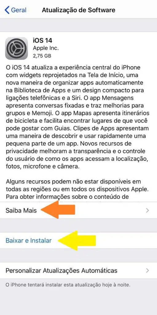 Saiba como baixar e instalar o ios 14 e o ipados 14 Para atualizar o sistema operacional, basta clicar em baixar e instalar