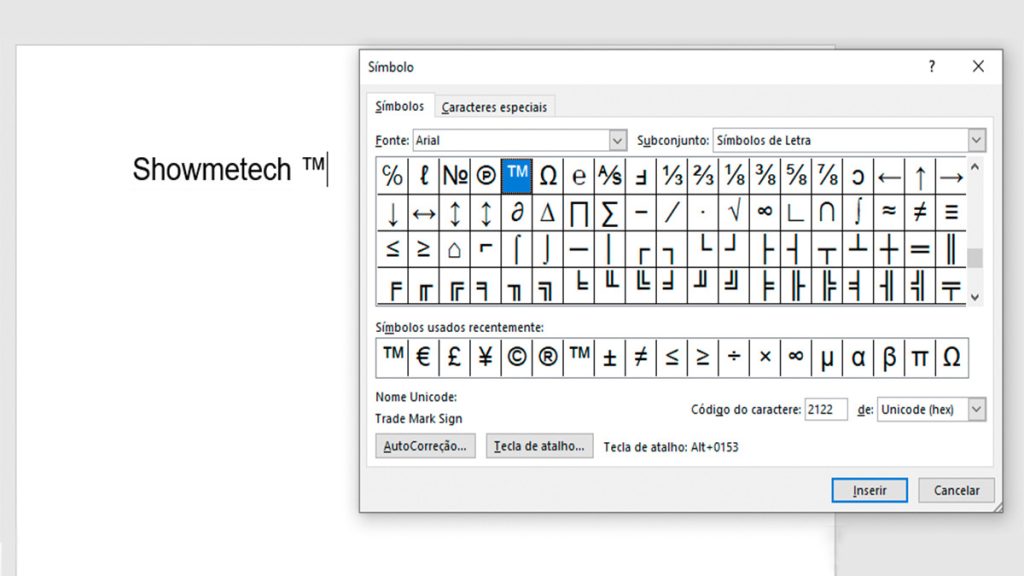 Capturez un document Microsoft Word avec la fenêtre Symboles en surbrillance.