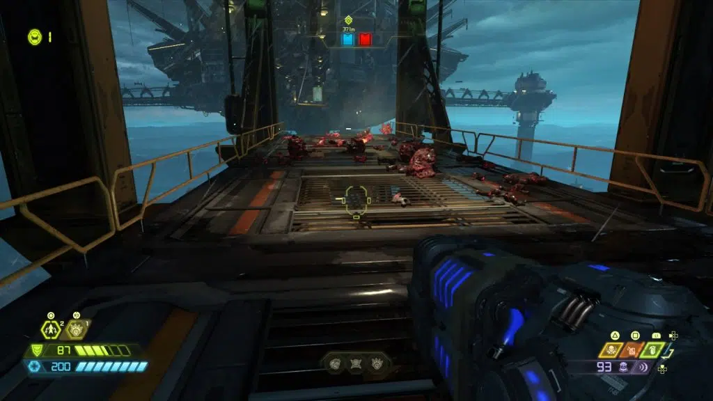 Review: the ancient gods: parte um leva ação e dificuldade extremas a doom eternal Demônio destruído e instalação marítima da uac ao fundo.