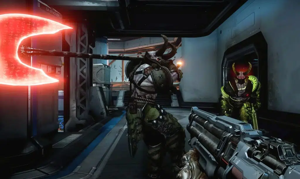 Review: the ancient gods: parte um leva ação e dificuldade extremas a doom eternal Dois marauders sendo enfrentados ao mesmo tempo.