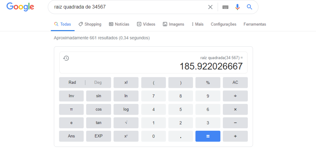 Dicas do google calculadora