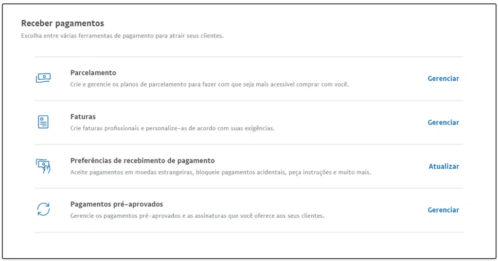 Como usar o paypal no brasil Tela com funções para vendedores no paypal.