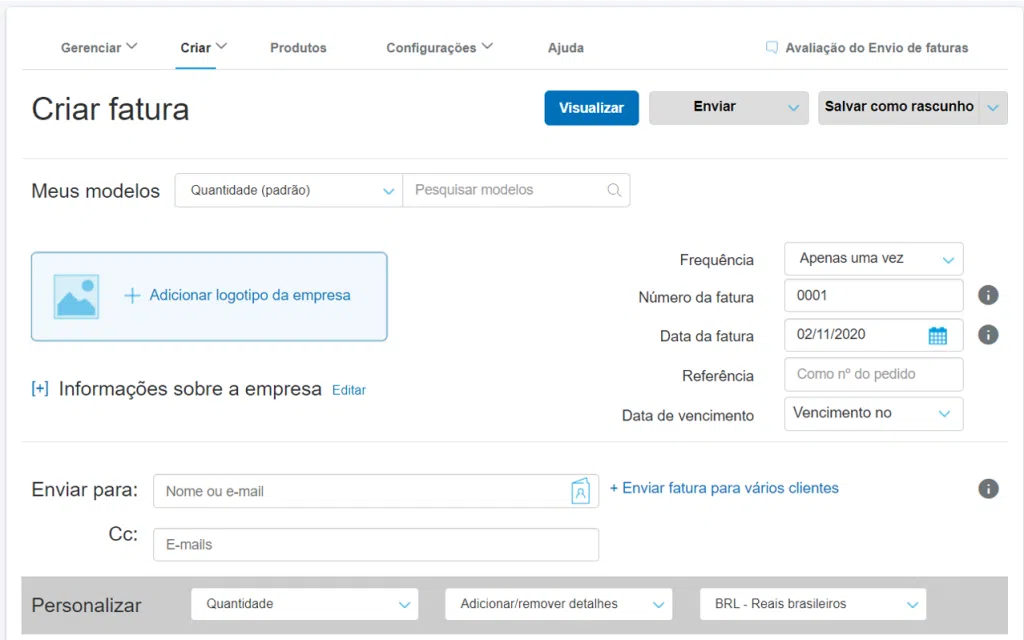 Como usar o paypal no brasil Tela para vendedores criarem faturas no paypal.