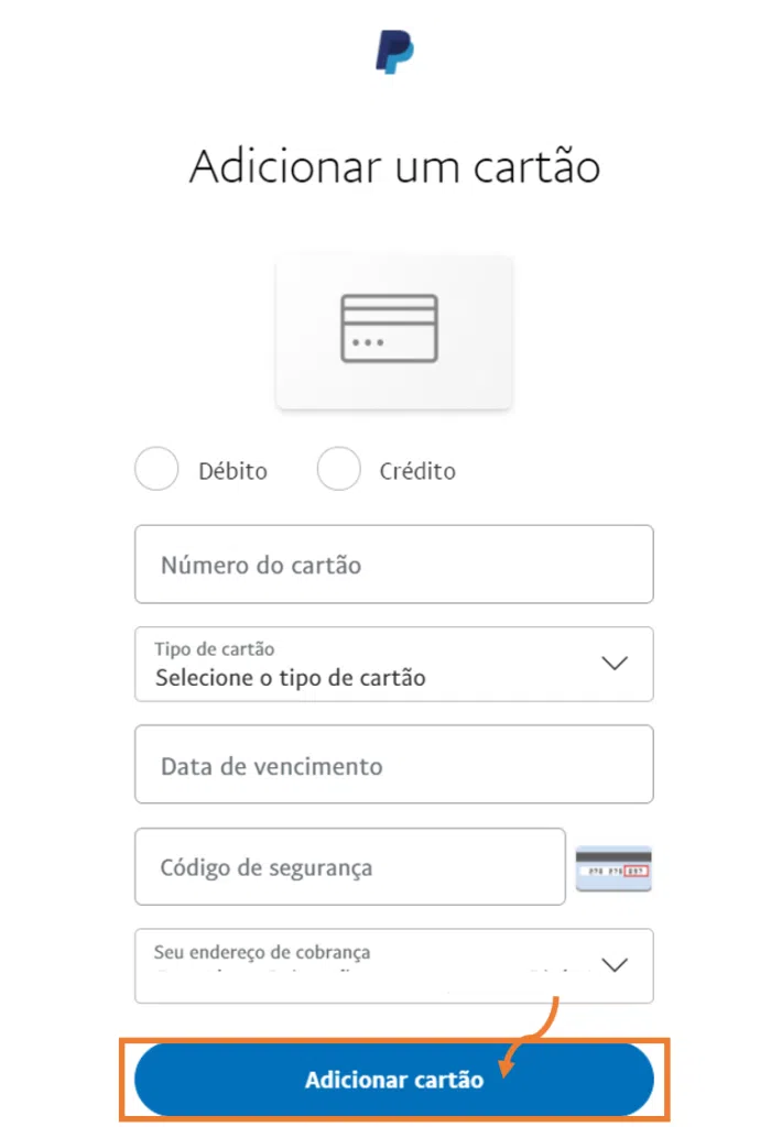Como usar o paypal no brasil Tela para preencher com os dados de cartões para usar o paypal.