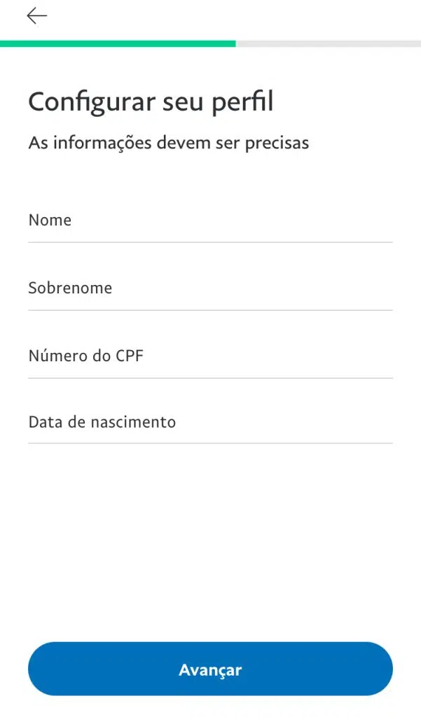Como usar o paypal no brasil Tela para inserir dados pessoais para conta no paypal.