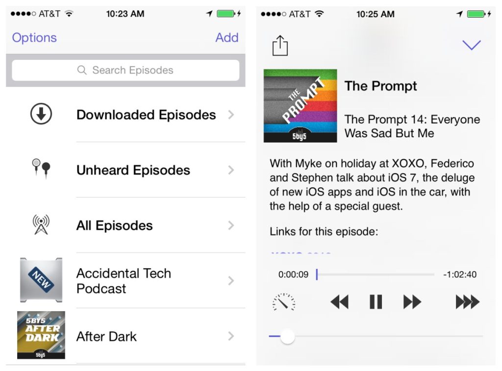 Prints do pod wrangler, um dos apps de podcast para iphone