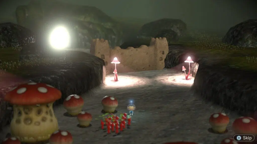 Review: pikmin 3 deluxe, um jogo estrategicamente divertido Alph e alguns pikmin encaram um obstáculo.
