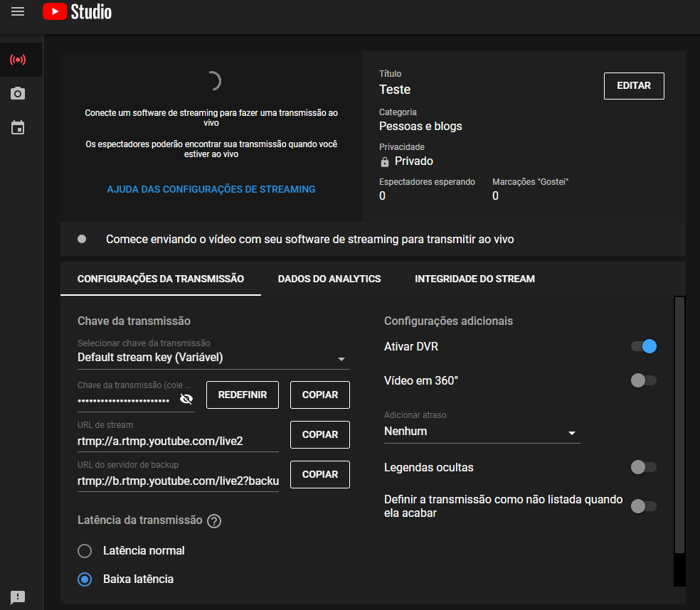 Opções adicionais para quem quer gerenciar a transmissão dentro do próprio youtube