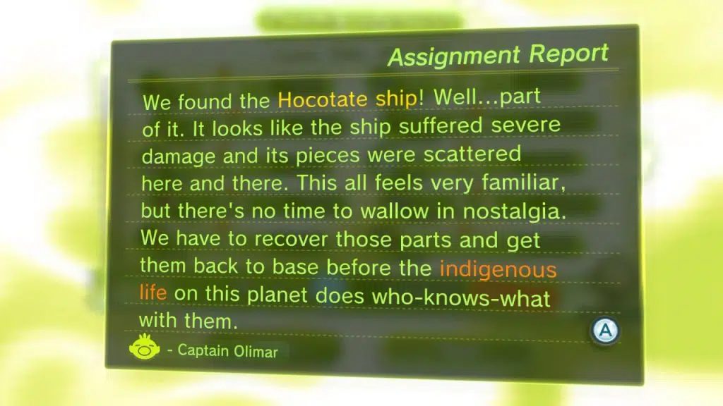Review: pikmin 3 deluxe, um jogo estrategicamente divertido Diálogo que dá seguimento à história de olimar de louie.