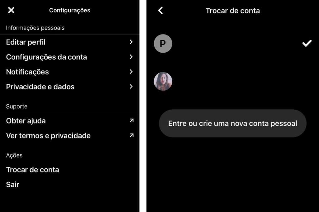 Como usar o pinterest, o guia completo Tela para trocar e alternar entre contas.