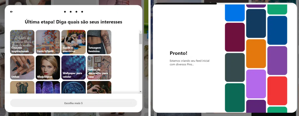 Como usar o pinterest, o guia completo Tela para escolher tópicos de interesse na plataforma.