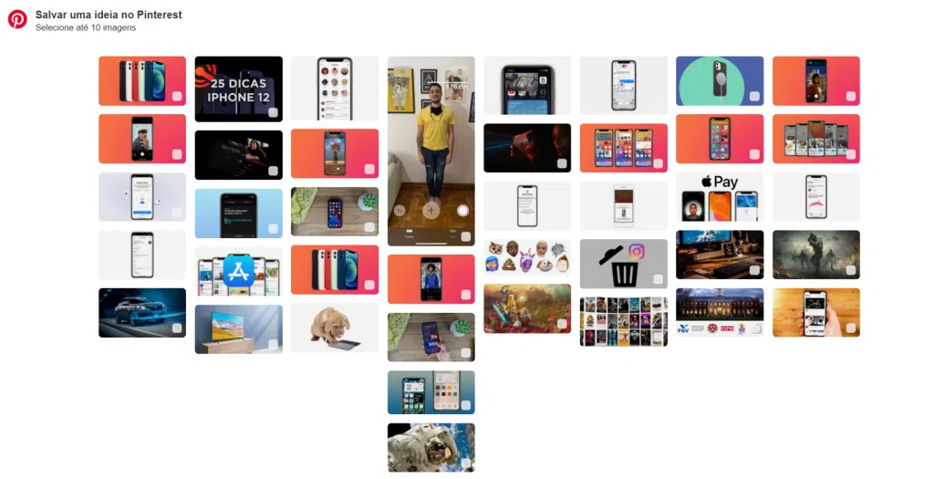 Como usar o pinterest, o guia completo Tela indicando seleção de imagens do conteúdo que virarão pins