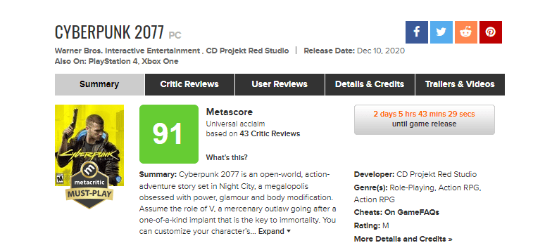 Cyberpunk 2077: o que houve com o jogo que deveria ser o melhor do ano? Cyberpunk 2077 metacritic
