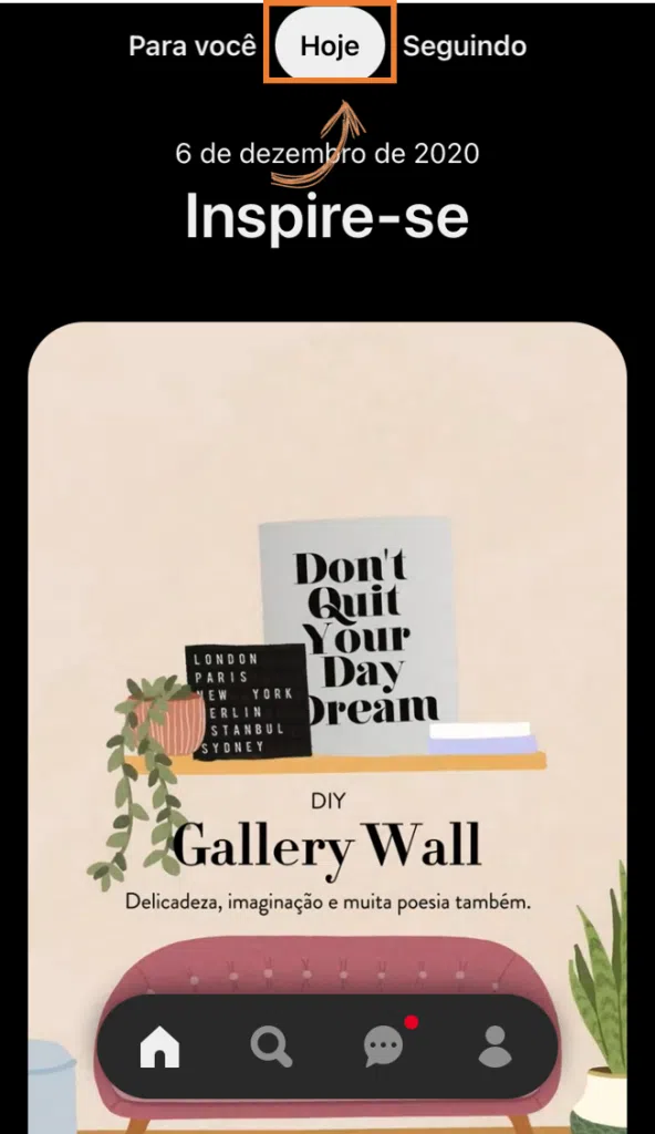 Como usar o pinterest, o guia completo Tela do feed com sugestões de ideias diárias