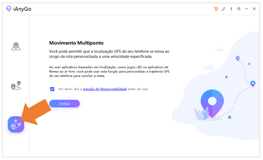 Como mudar a localização do iphone para jogar pokémon go sem instalar nada nele Passo 1, selecione o modo "movimentação multiponto""