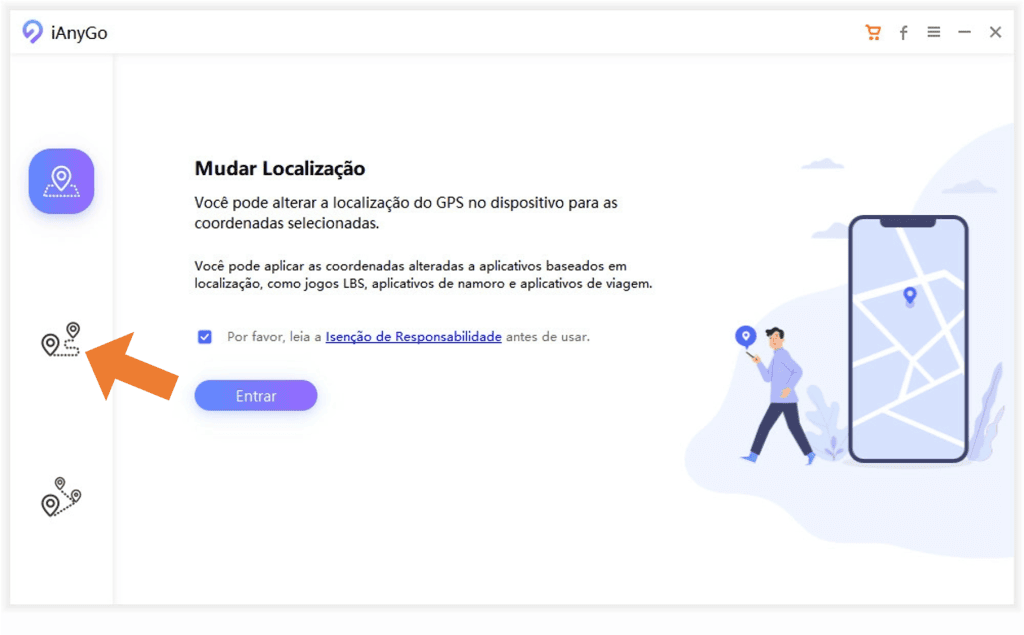 Como mudar a localização do iphone para jogar pokémon go sem instalar nada nele Passo 1, selecione o modo de ponto único na tela inicial do ianygo