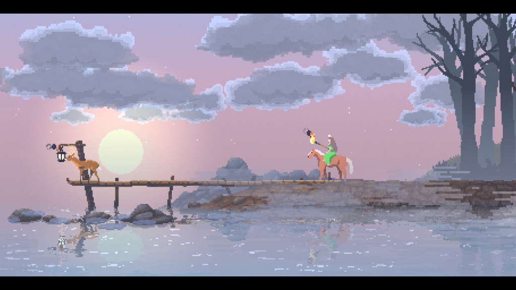 Cenário de fundo de kingdom new lands com o sol a nascer na frente de um céu rosado