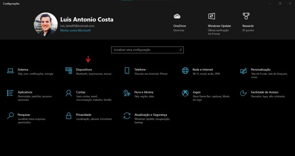 Como conectar o controle dualsense do ps5 ao pc Tela de configurações do windows