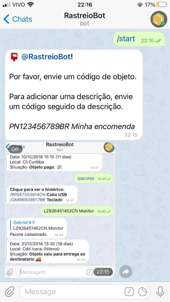 Como rastrear encomendas via telegram Como rastrear encomendas via telegram. No tutorial de hoje, vamos aprender como rastrear encomendas via telegram. O procedimento é muito simples e não há necessidade de instalar um novo app