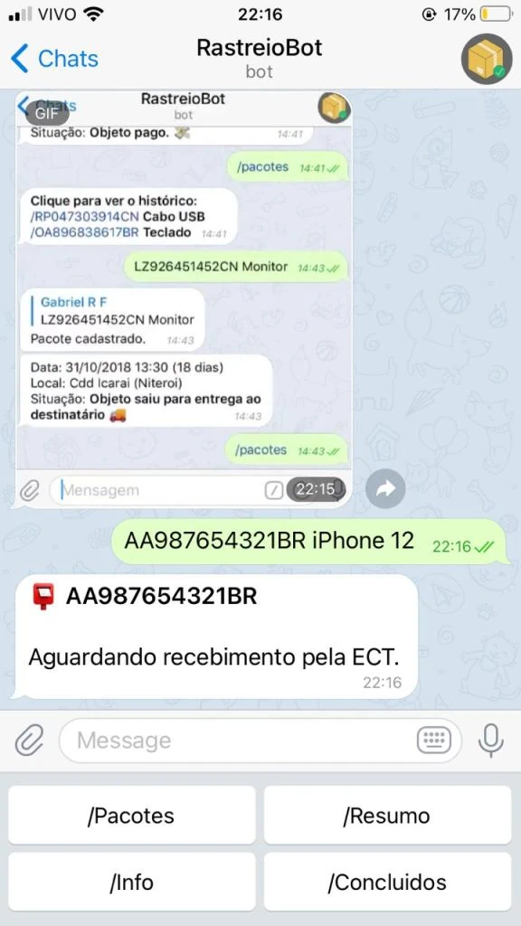 Como rastrear encomendas via telegram Como rastrear encomendas via telegram. No tutorial de hoje, vamos aprender como rastrear encomendas via telegram. O procedimento é muito simples e não há necessidade de instalar um novo app