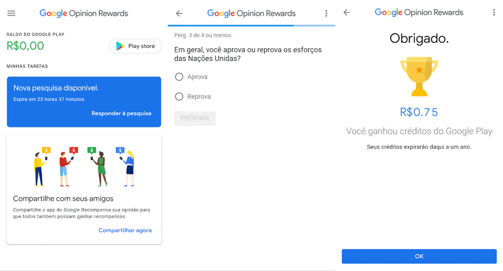 32 apps do google para android e iphone que você precisa conhecer Interface do app google opinion rewards para android e iphone