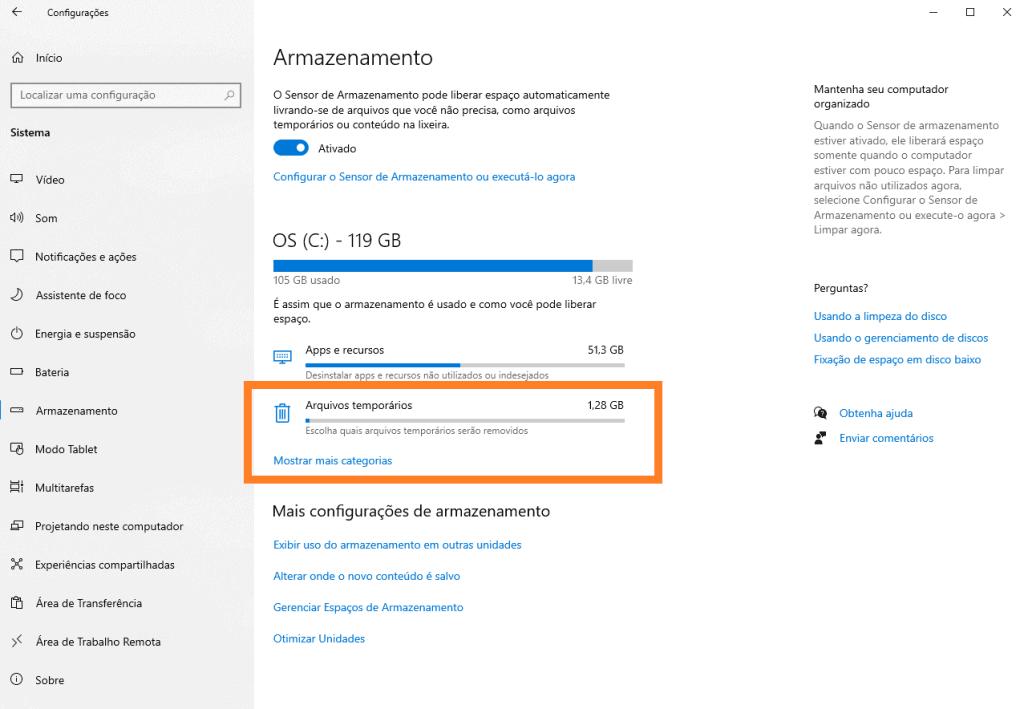 Deixe o windows 10 mais rápido usando esses 21 truques Armazenamento com sensor