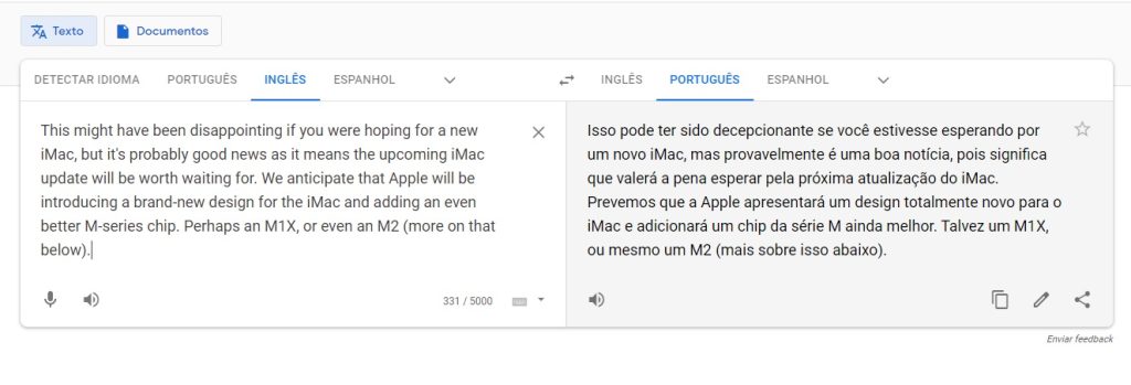 Tradução do inglês para o português de um parágrafo sobre produtos da apple.