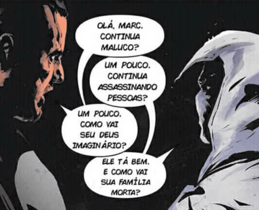 Multiverso, terror e magia! O que esperar da fase 4 da marvel? Quadrinho representando a interação entre o justiceiro e o cavaleiro da lua.