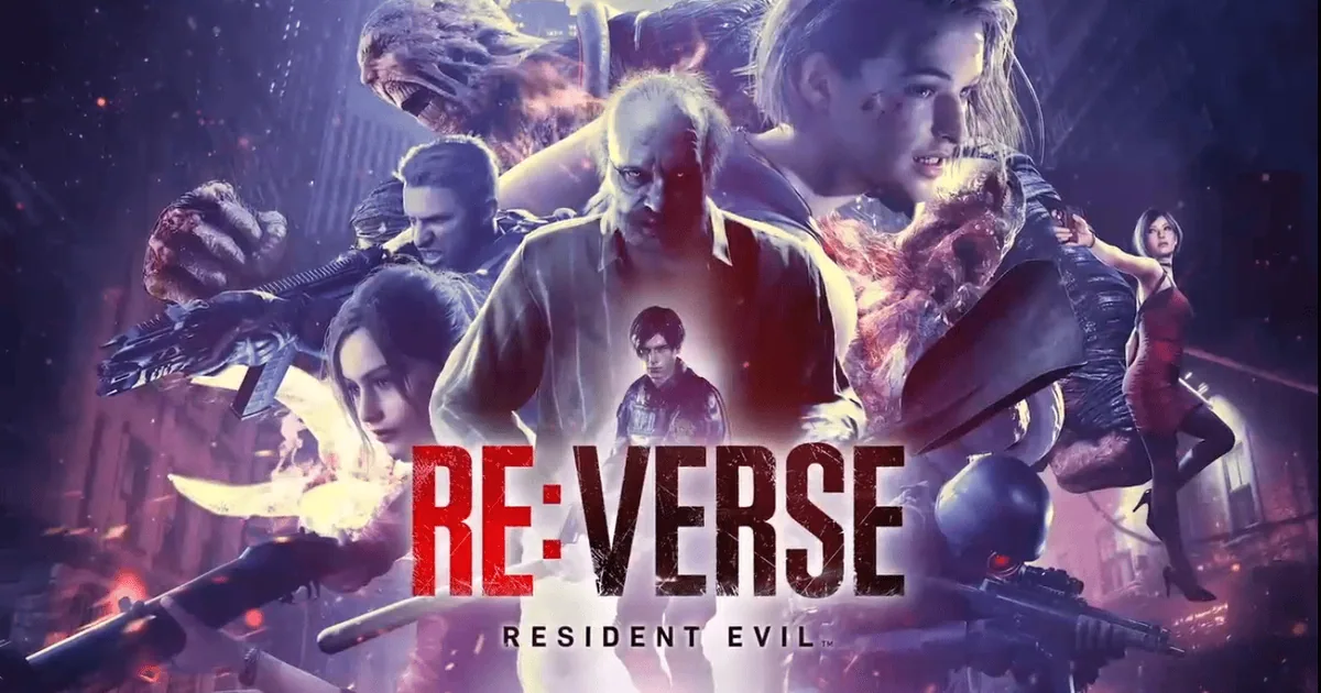 Personagens da franquia resident evil estão juntos e o título resident evil: re:verse logo abaixo deles
