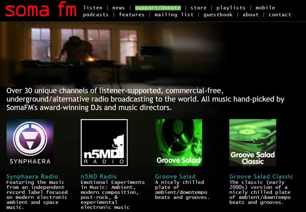 6 situs web untuk mendengarkan musik ambient gratis Di antara daftar putar somafm terdapat daftar eksklusif musik ambient