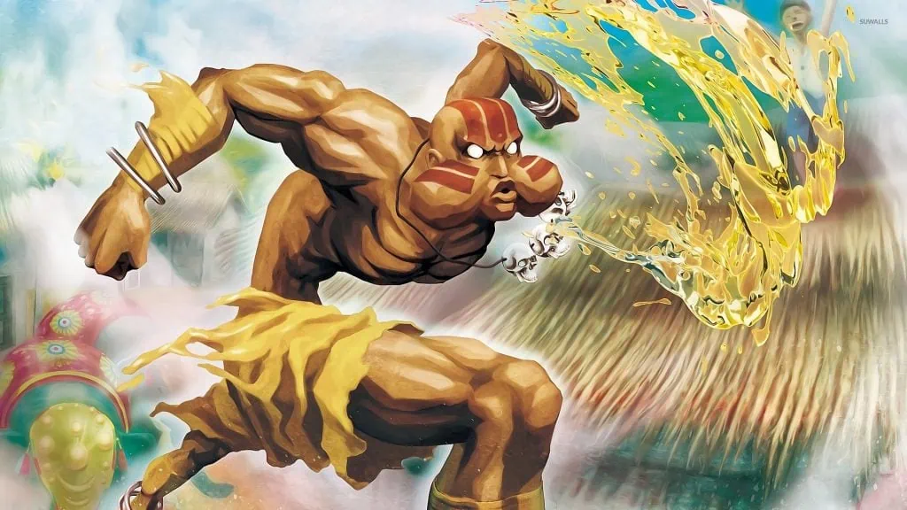 Especial: os 30 anos de street fighter 2 Dhalsin libera uma bola de fogo em direção ao seu adversário.