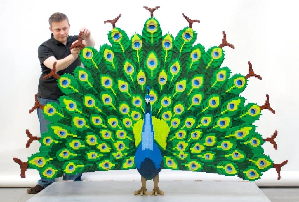 10 curiosidades sobre os blocos de lego Pavão feito de blocos de lego