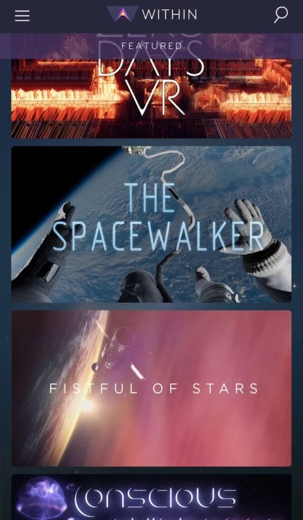 8 incríveis apps de realidade virtual para iphone Página do app sugere vídeo de caminhada espacial.