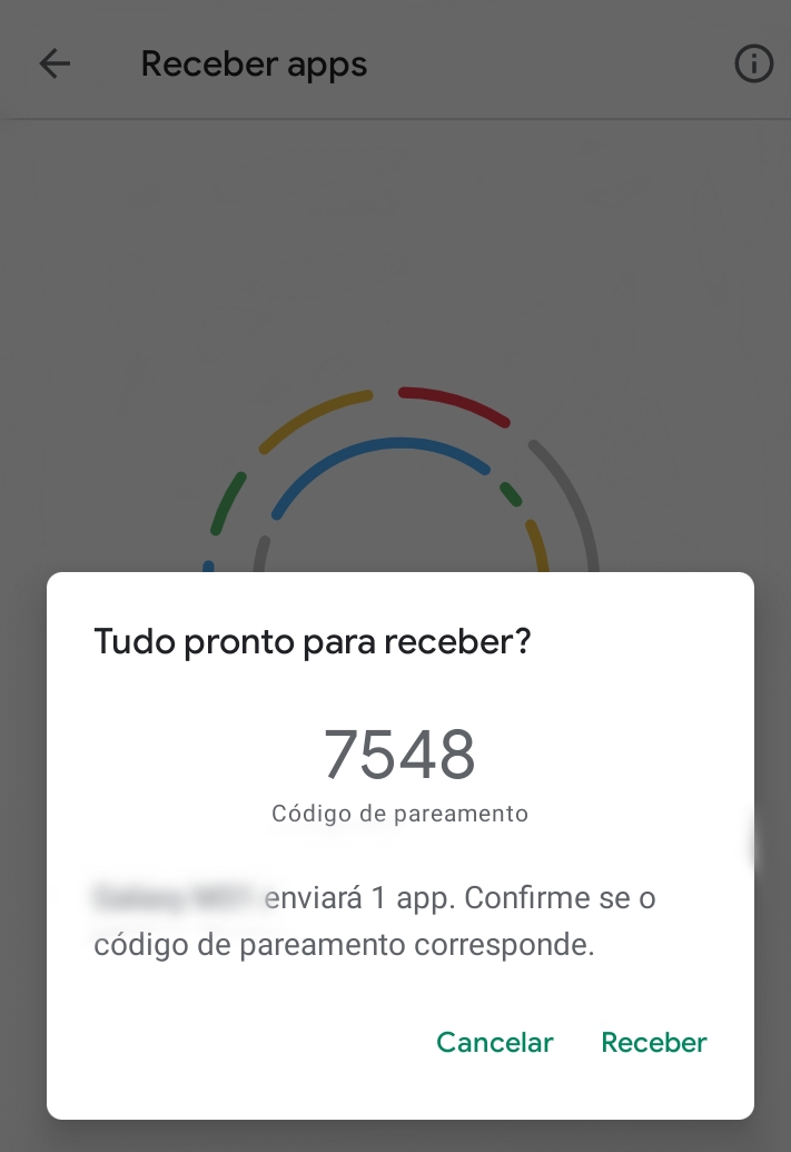 Confirme o código de pareamento - compartilhar arquivos e apps no android