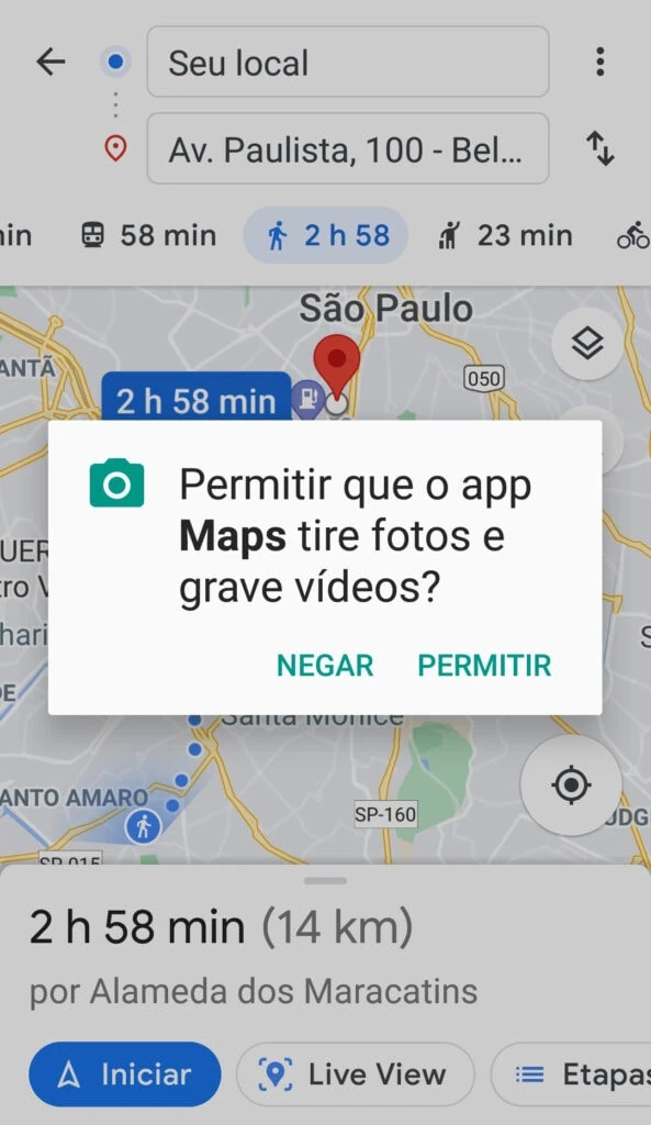 21 dicas e truques para google maps Captura da tela de autorização de captura de fotos e vídeos no google maps.
