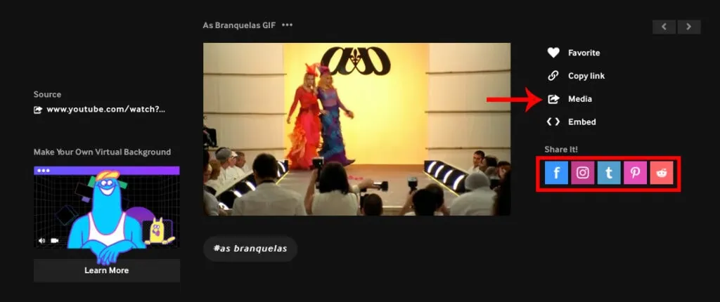 Como transformar vídeo do youtube em gif facilmente Captura de tela do site giphy! À esquerda, o vídeo com cena do filme as branquelas. À direita, opções para compatilhar o gif